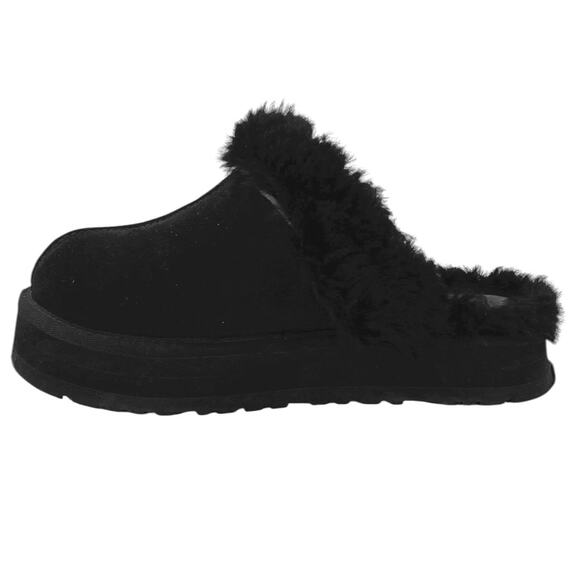 UGG Disquette Black Faux Shearling Faux Fur Slip On Platform Clogs Slippers Sz 8 - Picture 1 of 7